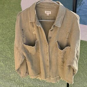 POL Olive Green Distressed Shirt